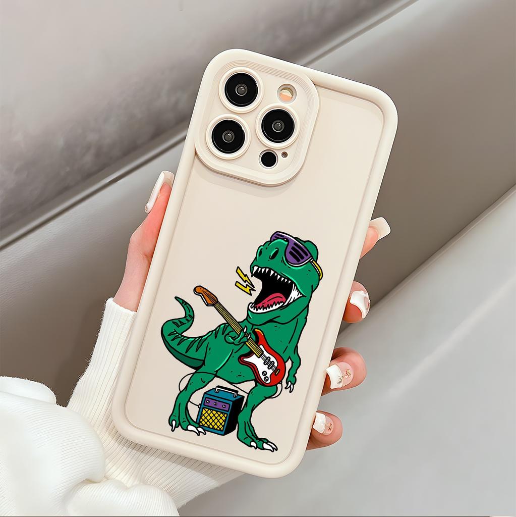 Emery for iPhone 16 ProMax matte non-slip silicone mobile phone case creative cartoon dinosaur
