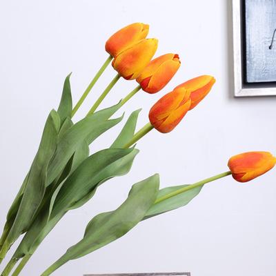 Artificial Tulip with Green Leaves Realistic Fake Flower Stem Wedding Party Table Centerpiece Indoor Outdoor Faux Bloom Decoration