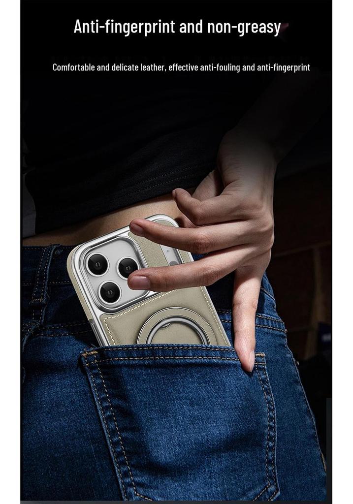 Magnetic Suction Leather Case for iPhone 17 Pro Max, 17 Air; Full Coverage, Drop-Proof Bracket.
