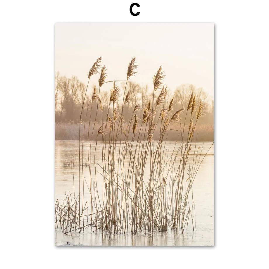 Autumn Bridge Lake Forest Wheat Grass Fall Posters Prints Canvas Painting Nordic Wall Art Pictures For Living Room Home Decor