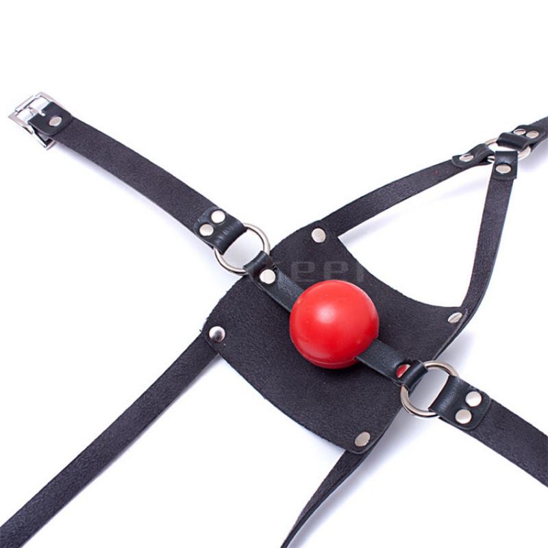 Sex Toys PU Leather Half Face Cover with Silicone Open Mouth Gag Oral Fixation Ball Bondage Head Harness Straps BDSM Adult Sex Toys