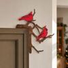 2D Flat Wooden Door Corner Hanging Decor, Set of 2 Red Bird Christmas Door Ornaments for Holiday Home Decor