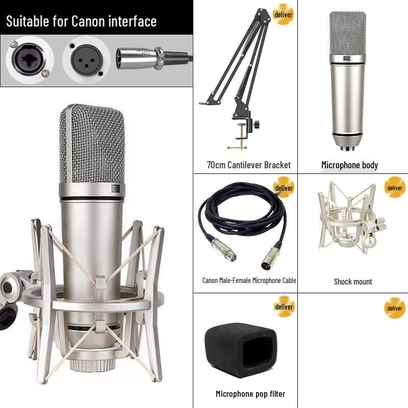 U87 Metal Diaphragm Microphone Set: Live Streaming & Recording Studio Kit with Boom Stand