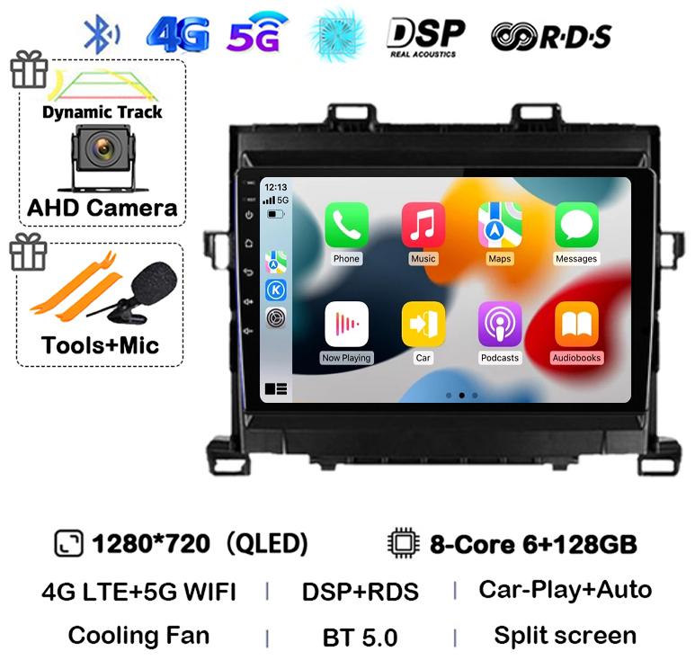 Android 14 Carplay Auto  For Toyota Alphard H20 2008-2012 2013 2014 Car Radio GPS Stereo Multimedia Player Head Unit WIFI+4G DSP