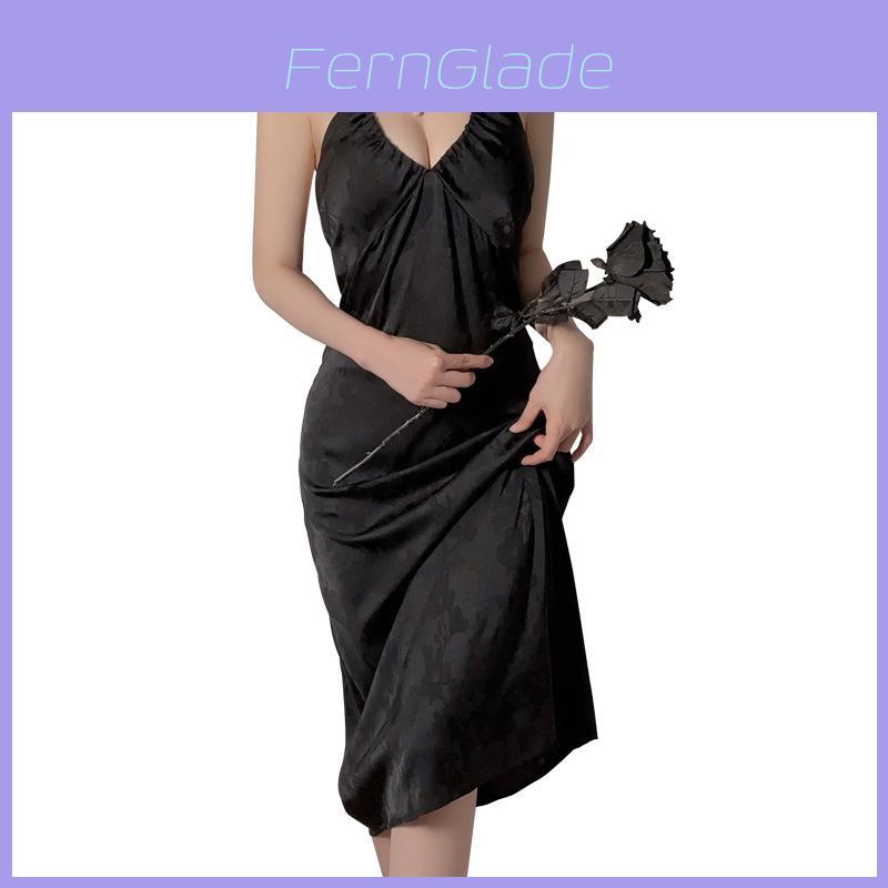 French Style Sleep Dress With Deep V Neck And Bust Enhancing Design For Women