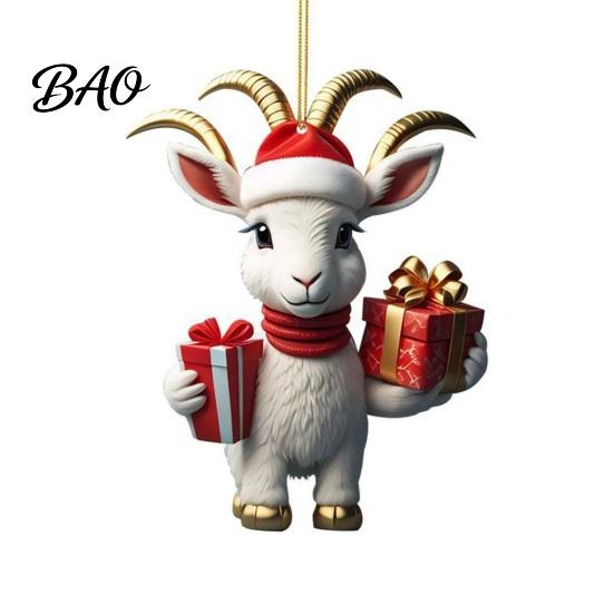 Chinese Zodiac Acrylic Charms 2D Goat Christmas Hanging Ornament, 3.15 Inch Farm Animal Xmas Tree Durable Decorative Boards Decoration for Car