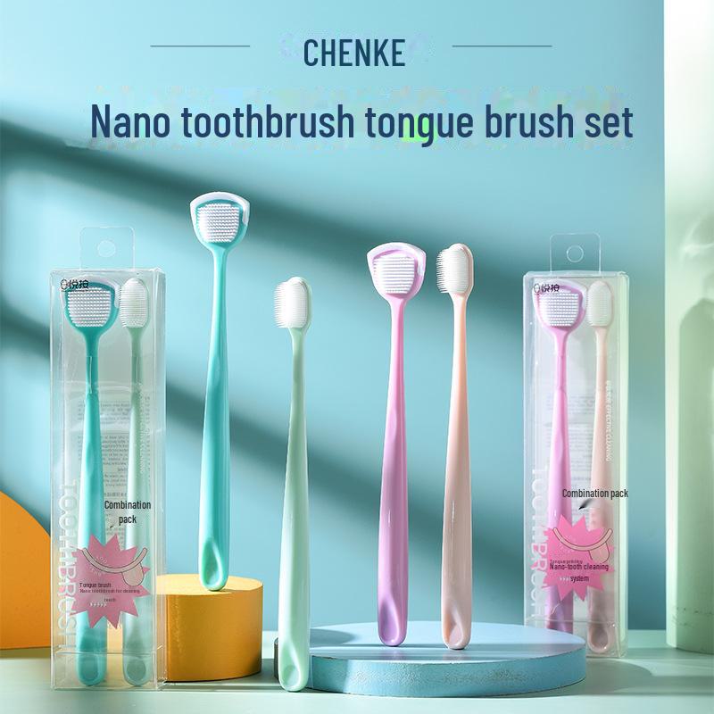 Nanotech Soft Bristle Toothbrush with Silicone Tongue Scraper for Adults