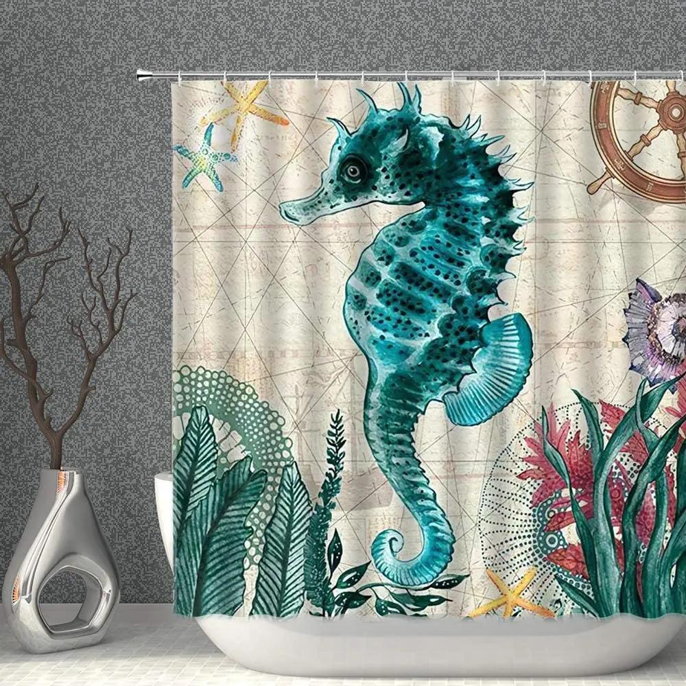 Funny Cats Decor Shower Curtain Pet Kitten Couple Cosplay In Ocean Polyester Fabric Bathroom Curtains Polyester Fabric With Hook