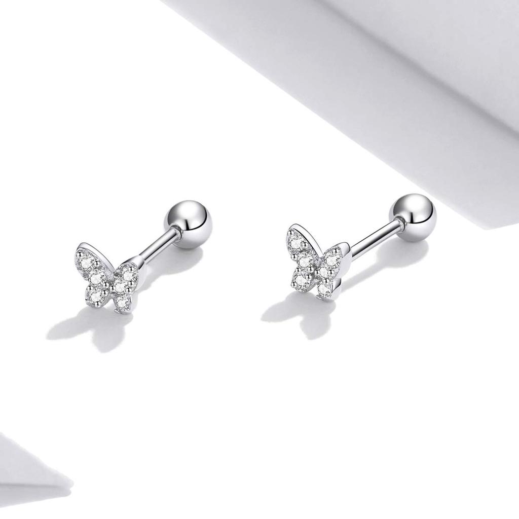 Rockyu Earrings for Small Butterfly for Both 925 Platinum Cubic Butterfly Christmas Women, Earrings, Ears, Silver, Finish, Zirconia, Cute, Motif,