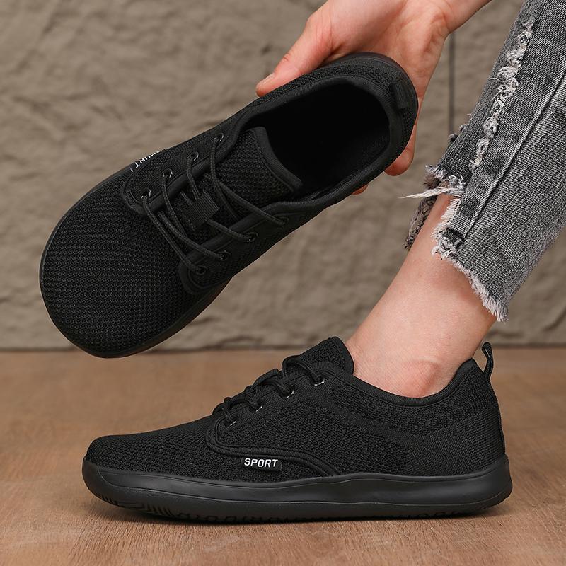 Womens Minimalist Walking Sneakers Shoes Wide Toe Barefoot Casual Wide Last Canvas Black Flat Board Shoes Breathable Mesh Shoes
