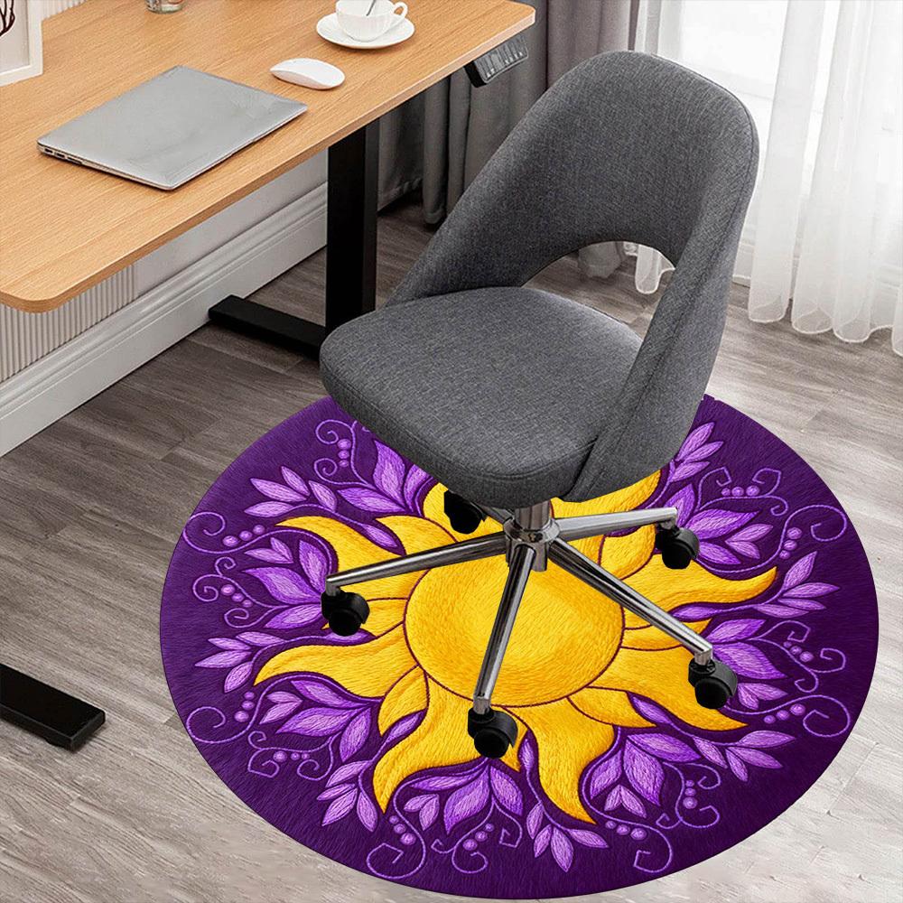 1pc Sunflower Purple Round Chair mat office Area Rug - Non-Slip, Floor Mat for Office, Bedroom, Ideal home decor gift p0105033