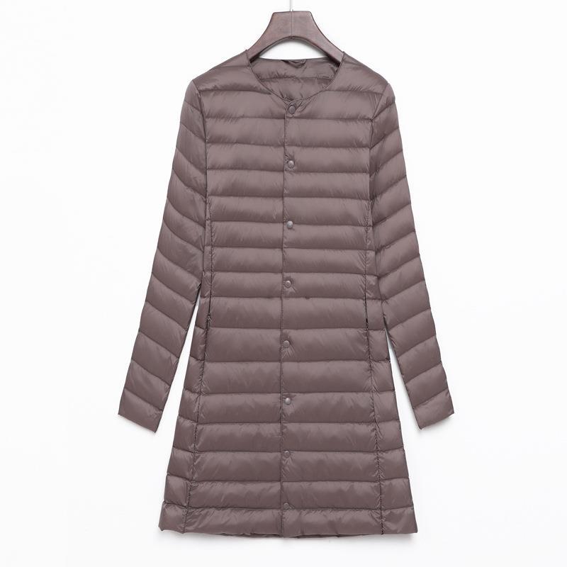 2025 New Down Jacket Women's Light, Medium and Long Fashion Korean Version of Thin White Duck Down Snap-button Round Neck Warm Jacket