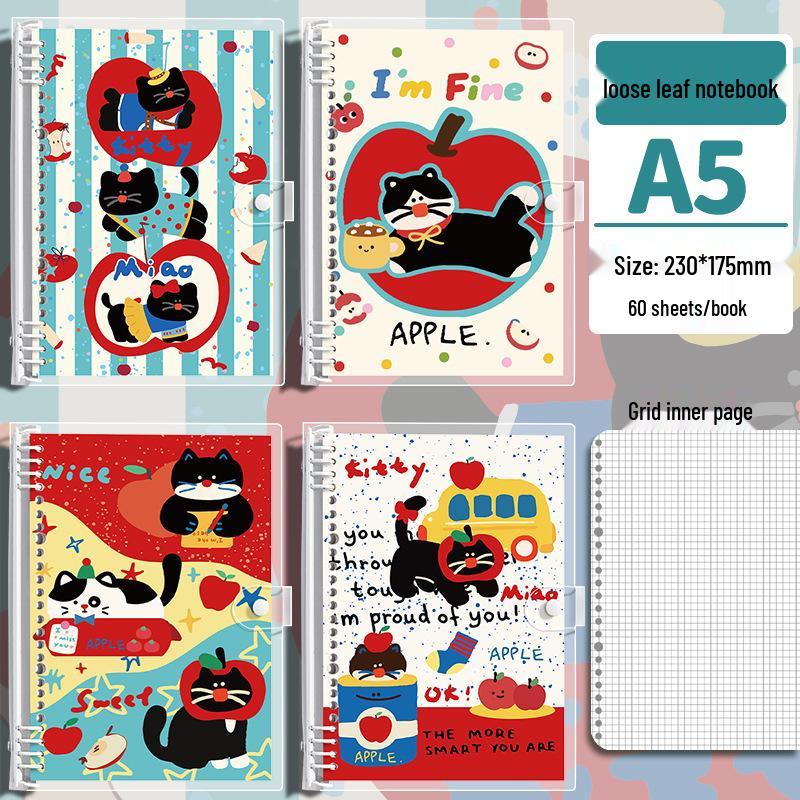 A5 Soft Shell PVC Kitty Apple Pie Ring Binder Student Notebook