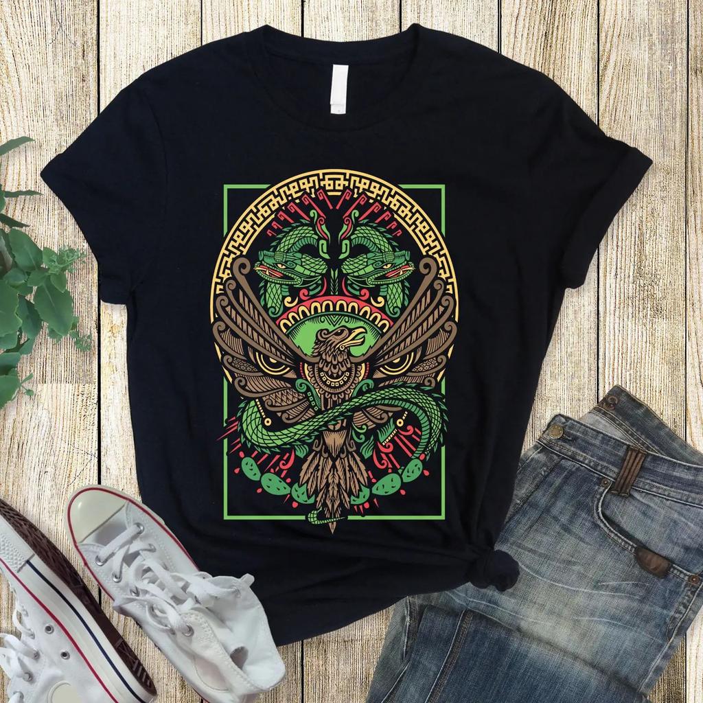Aztec Serpent Eagle Aguila Azteca Mexico T Shirt Vintage Homme Slightly Soft Casual Versatile Comfortable Stretched