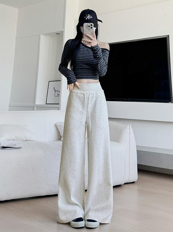 Women's High Waist Drawstring Wide Leg Sweatpants Casual Loose Trousers with Pockets