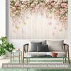 2D Flat Printing White Wood Plank Background Cloth with Pink Flowers for Birthday Party Photoshoot