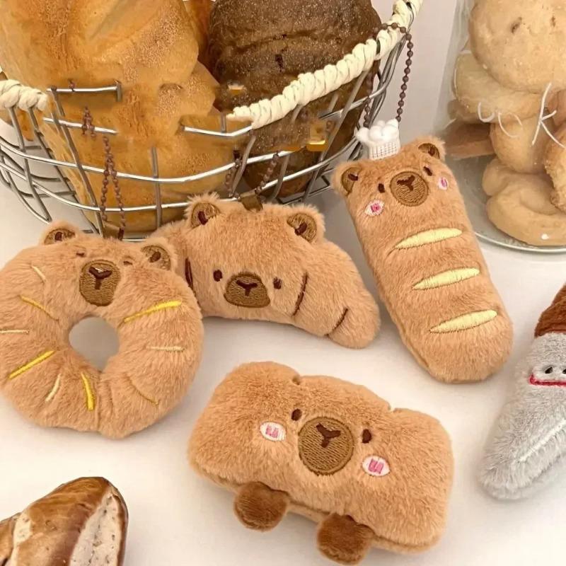 1-10PCS Adorable Capybara Plushie Keyring Funny Bread Topper Anime Style Fluffy Hanging Toy Cute Food Decor For Teens