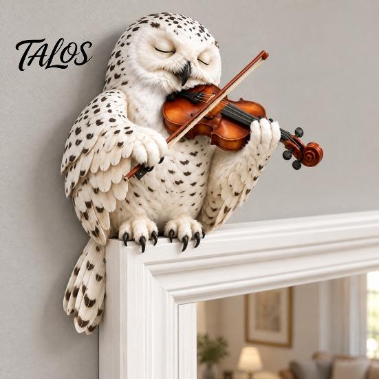 Woodland Animal Door Corner Decor Wooden Owl Topper, Sitter Decor, Whimsical Three Dimensional Bird Sculpture Ornament for Frame, Bookshelf,
