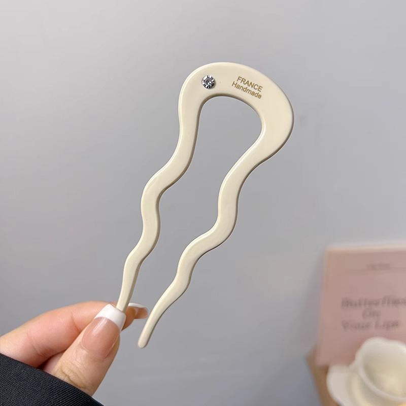 French Twist Hair Stick Hair Clip Acetate Wavy U-Shaped Hairpin Vintage Tortoise Shell Women Hair Bun Pin Headwear Accessories