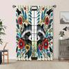 curtainBIIHUDU Raccoon& Floral Print Curtains- Vibrant Blue   Black& White Design with Colorful Flowers   Rod Pocket for Easy Hang