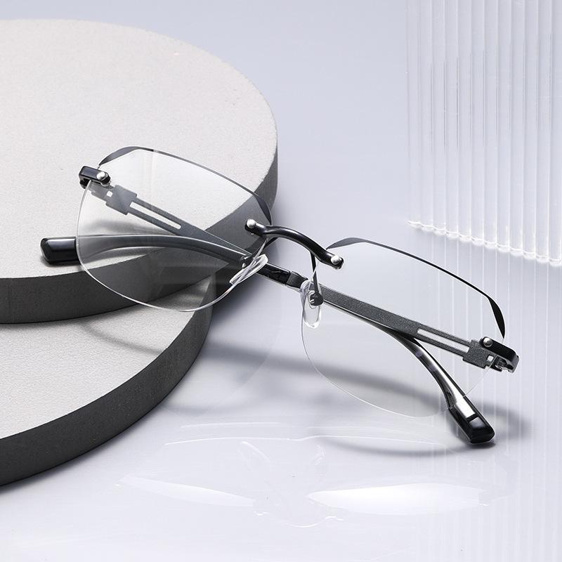 Popular Anti-blue Reading Glasses Fashionable Frameless Plain Diamond Men's and Women's Polygonal Reading Glasses