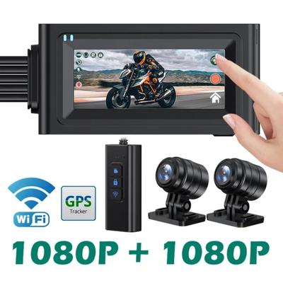 Waterproof Motorcycle Camera Recorder Touch Screen WiFi Dual 1080P Full HD Motor DVR Dash Cam Black GPS Box