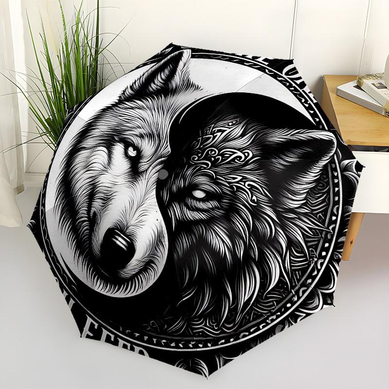 

1pc Wolf Yin Yang Automatic Open/Close Umbrella, Folding Compact Umbrella with Lightweight Design for Women/Men yy251028243