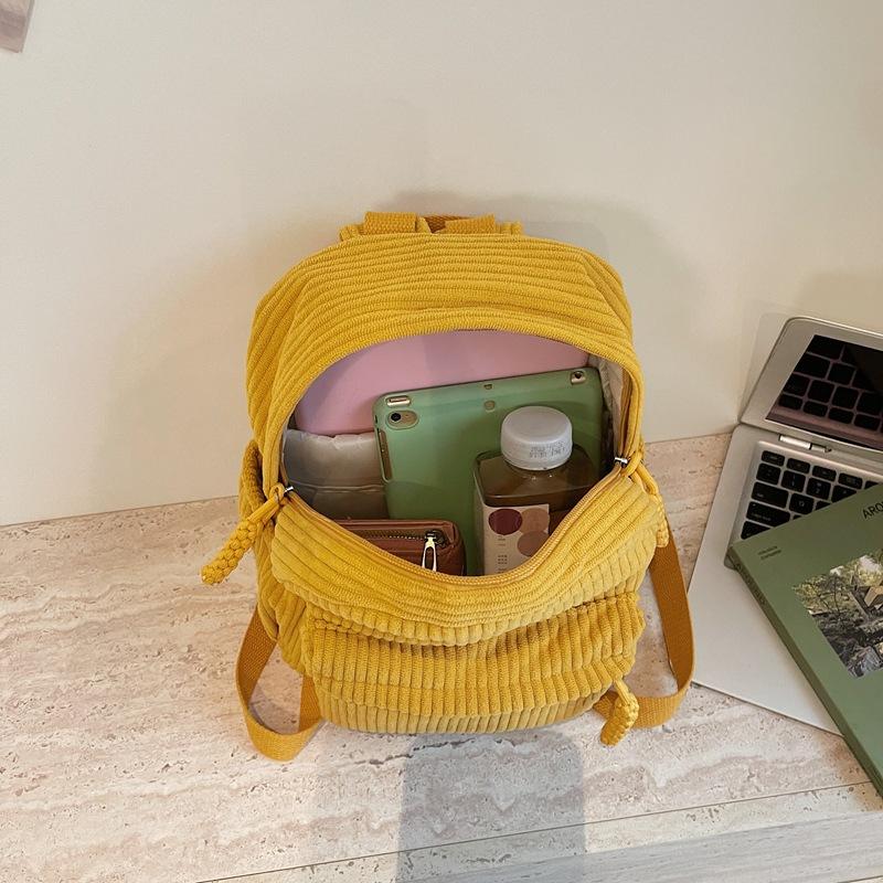 Schoolbag Corduroy Small Backpack Women's New Japanese School Bag of the Season Casual Simple Versatile Travel Shopping Soft Girl Backpack
