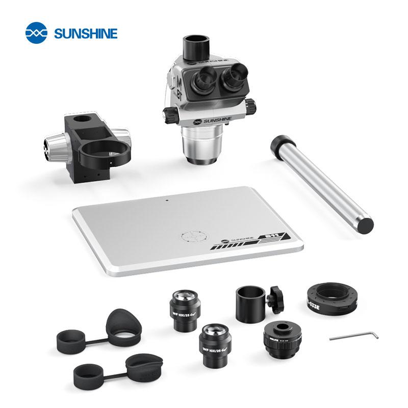 SUNSHINE M8T Ultra 6-72X Continuous Zoom Microscope 350mm Adjustable Column Base 0.5X with Large Stand for Phone Repair Tools