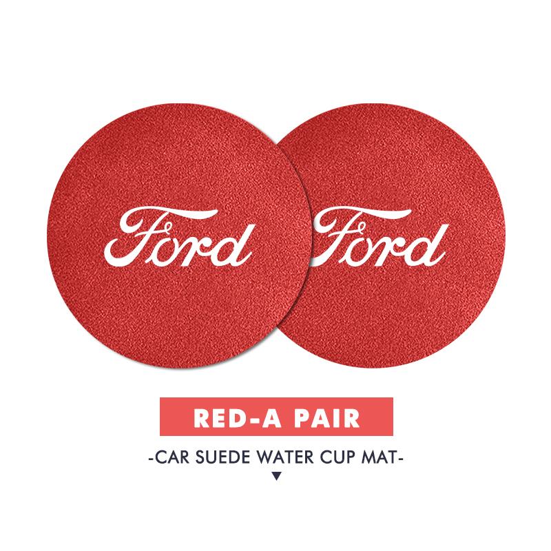 LLKF5 For Ford 2PCS Car Suede Coaster Water Cup Holder Anti-slip Pad Mat Auto Accessories Mk2 Mk3 Ranger Mondeo Mk4 S-MAX Kuga Mustang