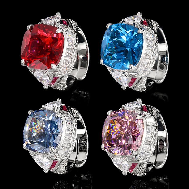 Jewelry Copper Bottom Gold-Plated Simulation Red Corundum Square Ring Main Stone 14 * 14