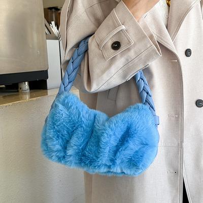 Braided Armpit Bag Niche Fluffy Bag Handbag Women's New Versatile High-end Plush Shoulder Bag