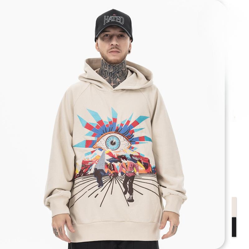 Men's Autumn Winter Hooded Streetwear Fashion Hip-hop Sweatshirt Loose Casual Embroidered Hoodie