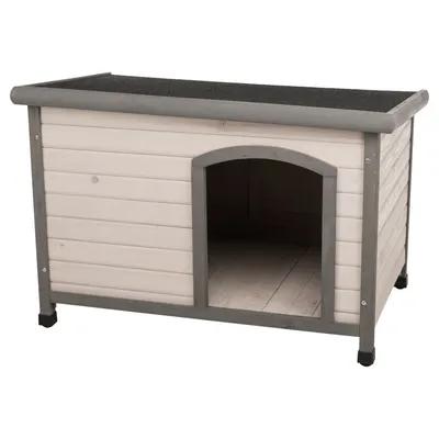 Classic Grey Wooden Dog Kennel with Flat Roof, Size M–L, 104 × 72 × 68 cm