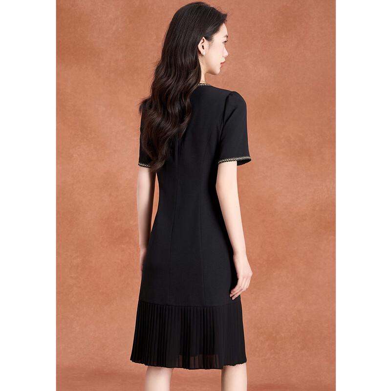 Abito midi plissettato stile francese serie Nero Oro Meilanni