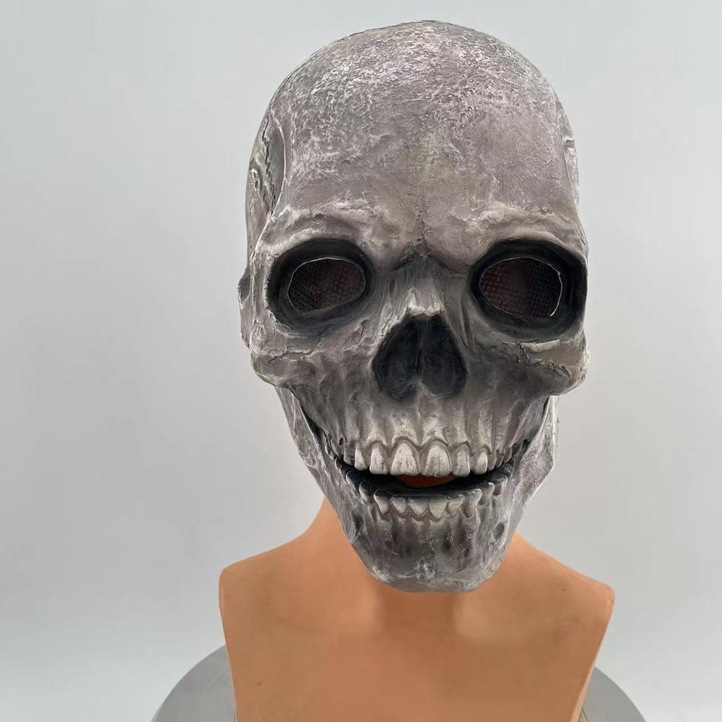 Realistic Full-Head Moving Jaw Latex Skull Mask Reusable Horror Skeleton Costume for Halloween Party Haunted Funny Party Mask