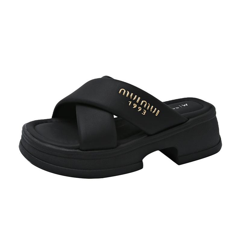 

F-shaped summer new cool slippers flat heel platform muffin shoes outer wear casual shoes fashion shoes 35 чёрный