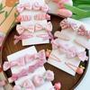 8PC Cute Pink Color Clips Plaid Bowknot Hair Drop Clips Lace Hairpins Flower Hairpins BB Barrettes
