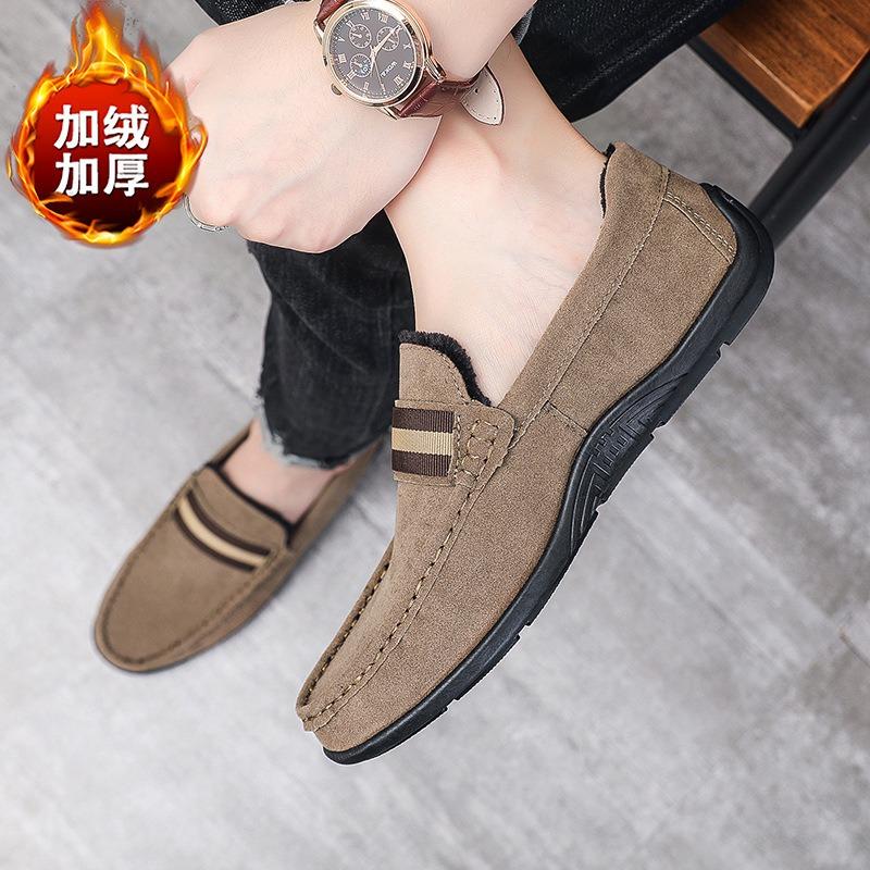 Men's shoes Doudou shoes winter men's new velvet warm casual shoes one pedal lazy shoes men