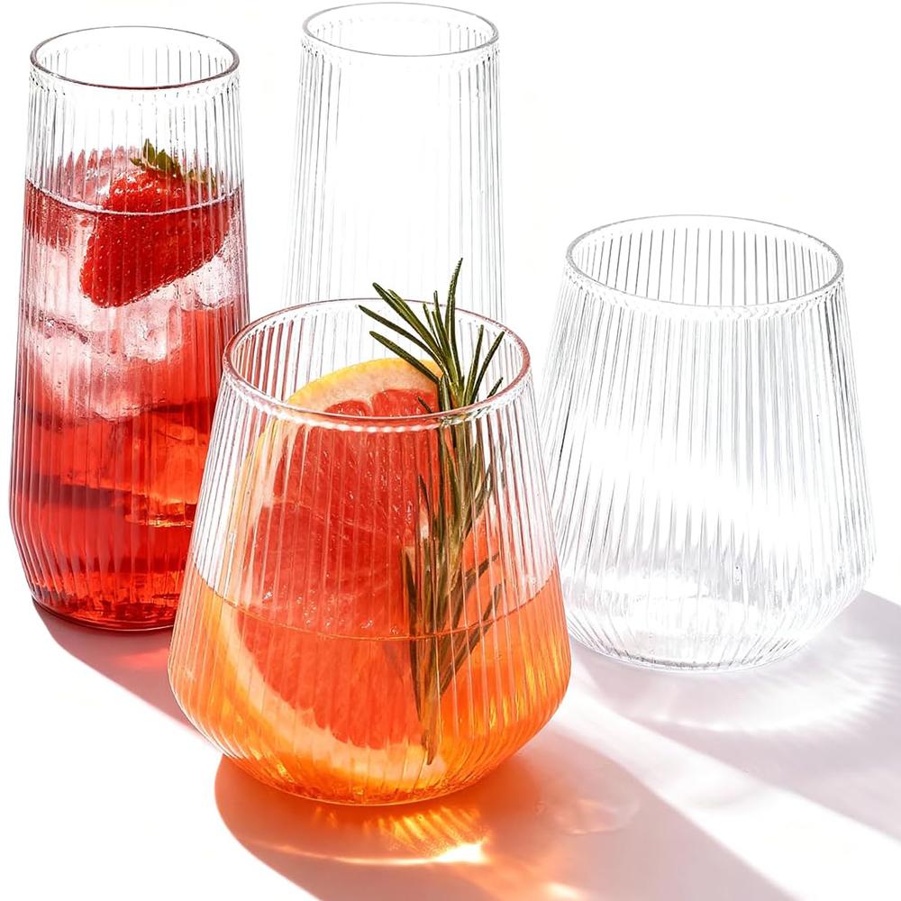 Geripptes Origami-Wellen-Kunststoffglas-Set Stiellose Sektgläser Bruchfestes Klares Trinkgeschirr für Hochzeiten, Partys & Veranstaltungen