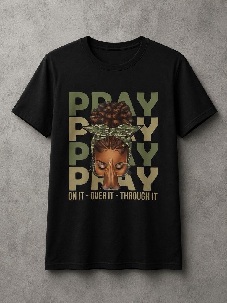 Pray Pray Pray Faith Graphic T-Shirt Inspirational Christian White Tee