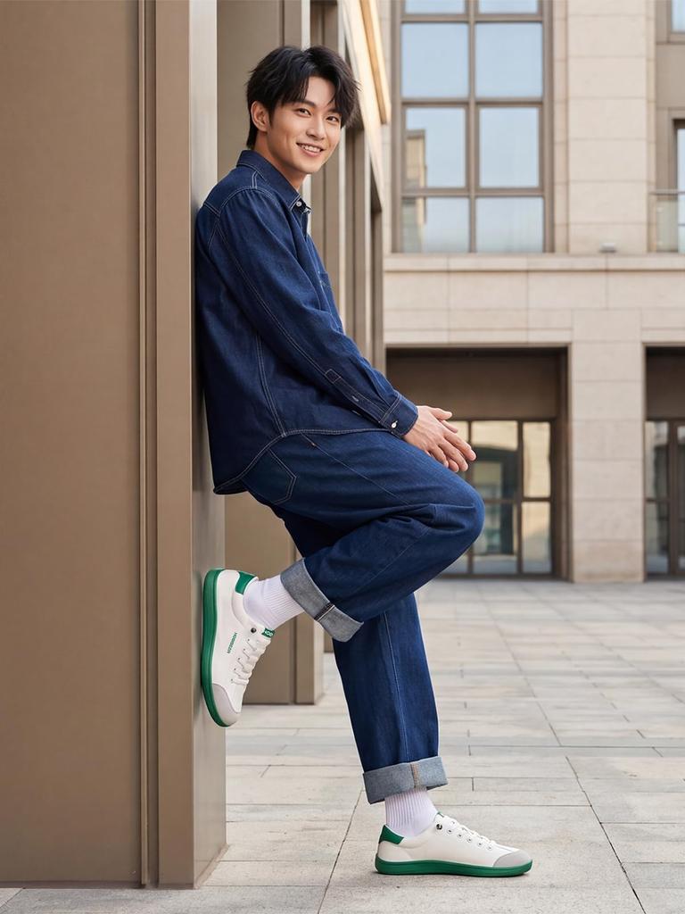 [HOBIBEAR] Barefoot Shoes, Wide Fit, Zero Drop (4E), Thin Sole, Lightweight, Unisex, White/Green, 25cm