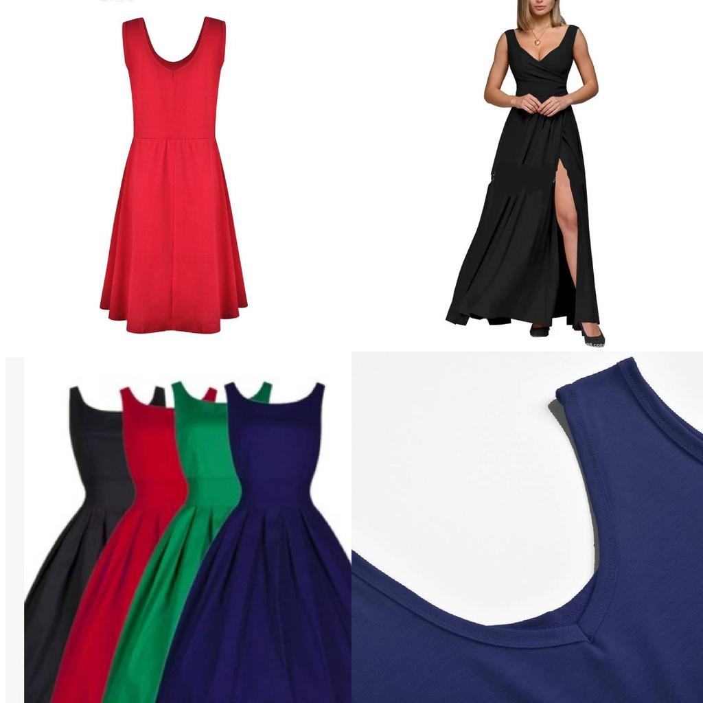 Patchwork Cotton Blend Sleeveless Dress Round Neck Flared Hem For Beach Parties