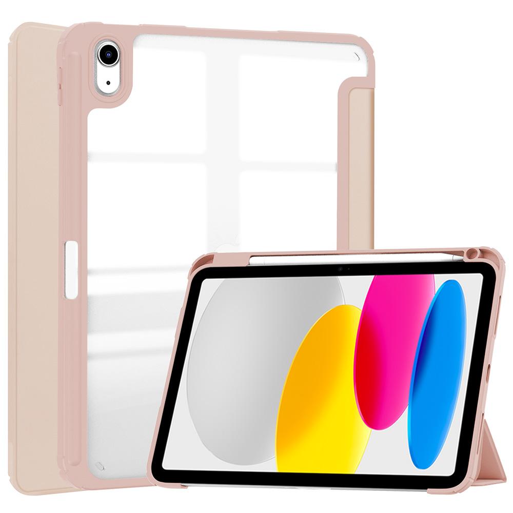 For iPad 11-inch A16 Case with Pencil Holder: Tri-Folding Acrylic Clear Back Smart Cover for iPad 11th iPad 10th