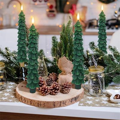 Christmas Tree Candles with Remote Timer, 2pcs Flameless LED Taper Candles Battery , Green Waxy Christmas Candlesticks