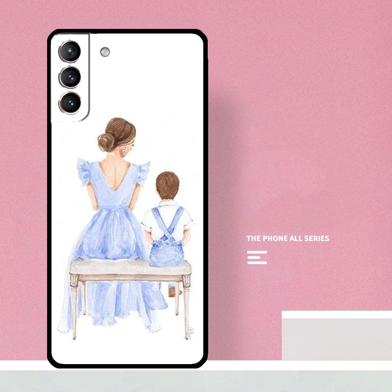 Black Brown Hair Baby Mom Girl Son Phone Case For Samsung Galaxy S24 S26 Ultra S20 S21 S22 S23 S25 Plus S10 S25 FE Cover Coque
