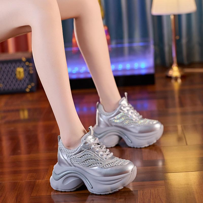 Thick-soled Dad Shoes Children 2025 New Popular Summer Mesh Shoes Women's Mesh Heightening Women's Shoes Sports White Shoes