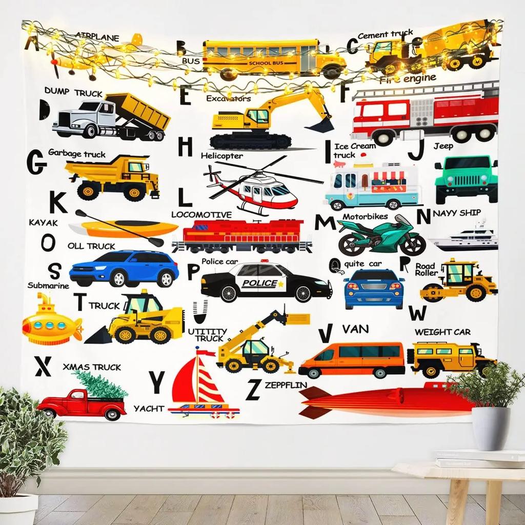 Alphabet Poster Tapestry for Boys Girls Bedroom ABC Learning for Toddlers Cute Dinosaur Art Educational Tapestries Wall Hanging