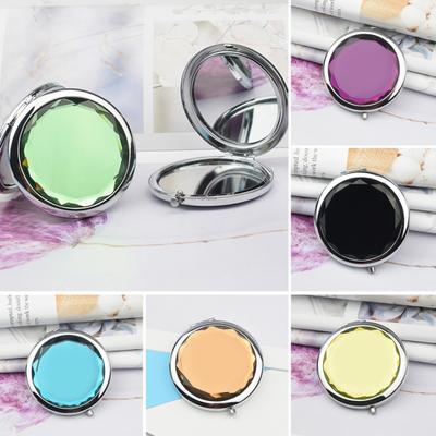 Portable Women Double Sided Folding Round Faux Crystal Mini Pocket Makeup Mirror