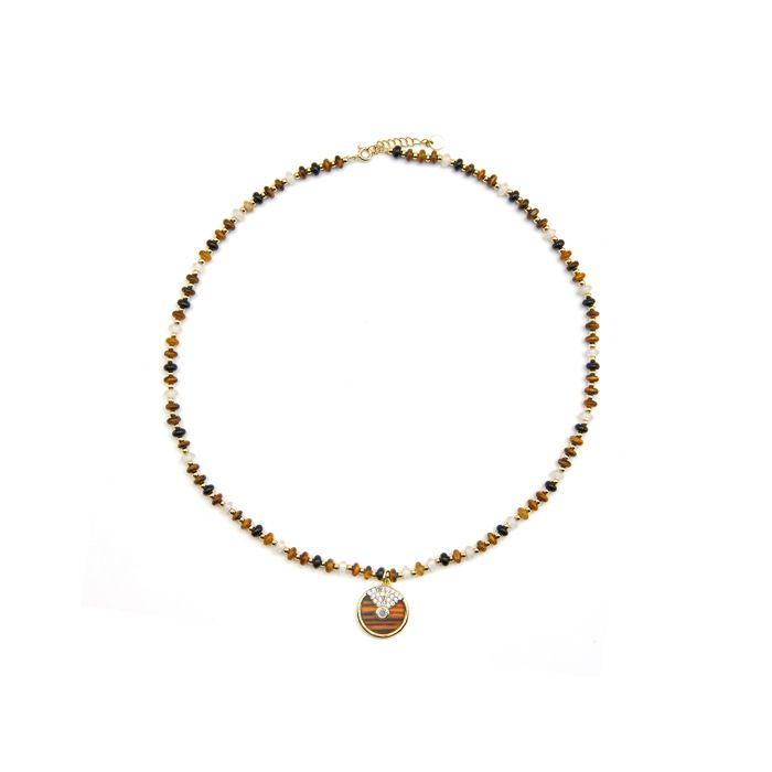 Collier Luxenter En Argent 925 Et Oeil De Tigre Finition or 18k - Yalah
